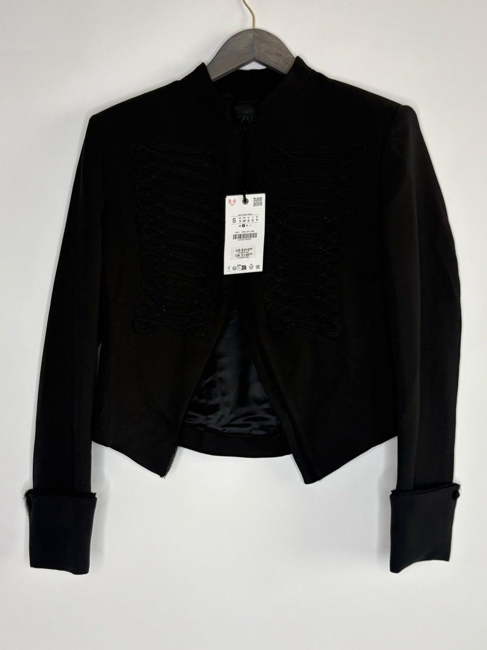 Zara Black Wool Blend Fitted Frog Clasp Blazer Military Jacket Crop Coat - Picture 4 of 12